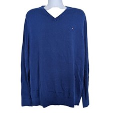 Tommy Hilfiger V Neck Sweater Mens Size XXL Blue Cotton Knit Long Sleeve NEW