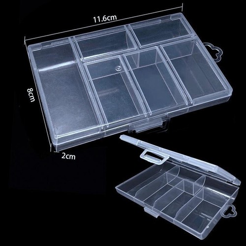 Caja organizadora de plástico transparente de 2 piezas estuche 6 rejillas contenedor de almacenamiento artesanal de joyería - Imagen 1 de 7
