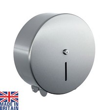 Lockable Jumbo 12" Toilet Roll Paper Dispenser White, Brushed Stainless Steel