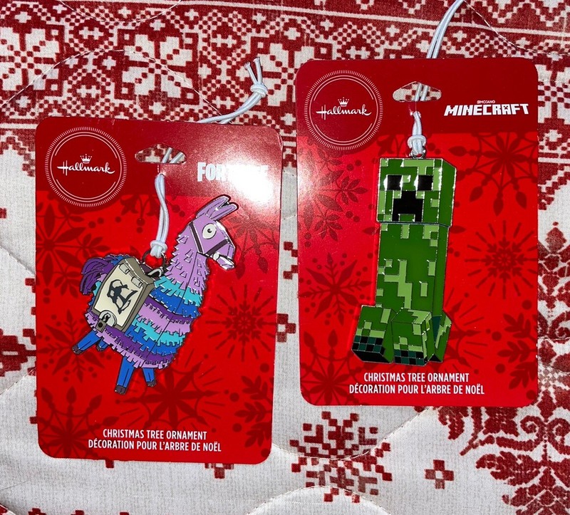 Hallmark Fortnite LOOT LLAMA pinata & MINECRAFT CREEPER flat metal ornaments