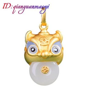 Authentic Natural Jade Lion Pendant Necklace Stone Luxury 18K Gold Plated Real Jewelry