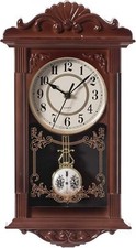 Quickway Imports Vintage Grandfather Wood- Looking Plastic Pendulum Wall Clock 