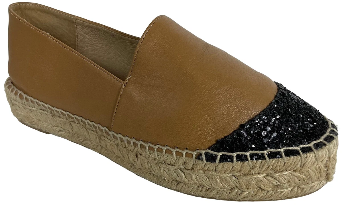 Minelli Rayna Sparkle Toe Espadrille Rope Wedge Brown Leather