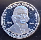 THOMAS JEFFERSON "DESTINYCALLING CARD" -999 1 OZ OUNCE SILVER ART ROUND BAR COIN