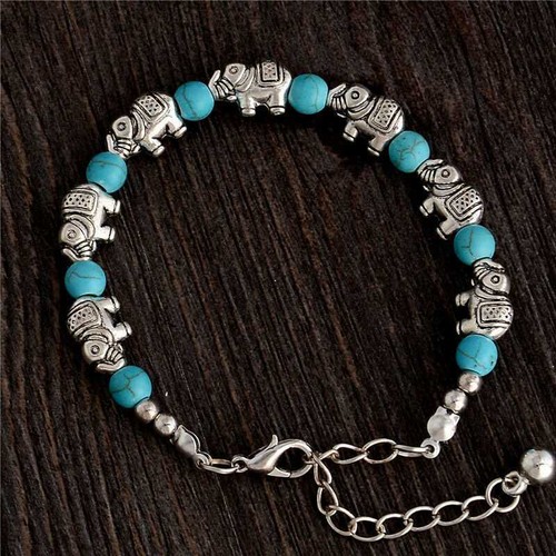 Turquoise Stone Silver Elephant Spirit Animal Bangle Bracelet + Free Gift Bag - Picture 5 of 7
