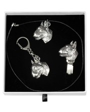 Bull Terrier - keyring, necklace, clip, set with a dog in white box, Art Dog USA