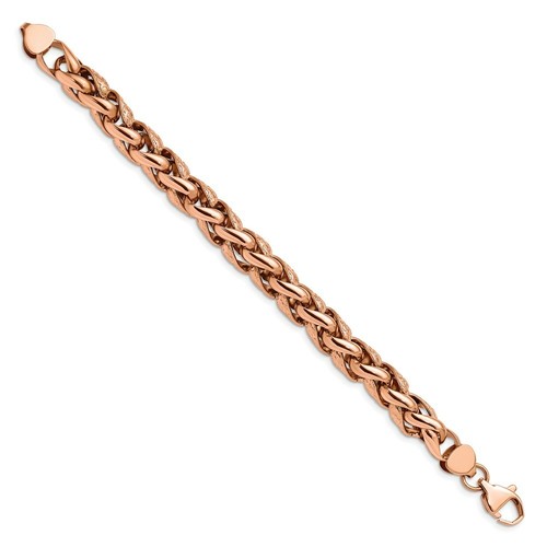 Stainless Steel Polished & Textured Rose IP-plated Wheat 8.75in Bracelet - Picture 2 of 2