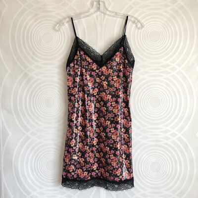 Topshop Women's Floral Sequin Lace Trim Slip Mini Dress in Black Multi Size  4 | eBay