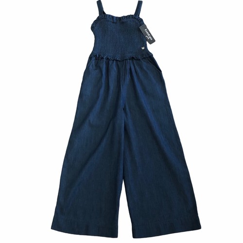 Bebe Girls Denim Look Ruched Bodice Strapped Jumper Romper Girls Sz 14 Large NEW - Picture 2 of 9