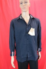 NWT BURBERRY ELLISTER NAVY BLUE NOVA CHECK CUFFS COTTON LONG SLEEVES SHIRT L