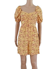 NWT City Triangles Women's Mini Dress Y2K Floral Beachy Puffy Sleeves Peasant