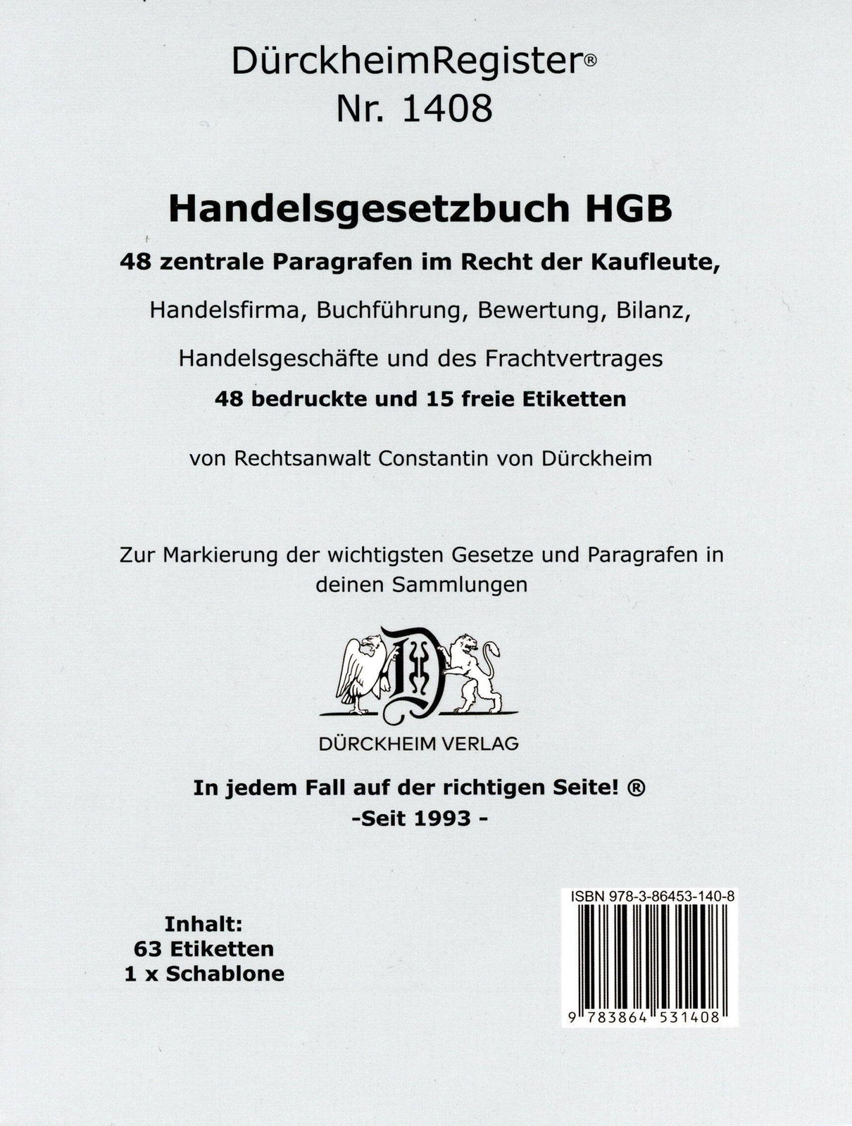 Dürckheimregister® Hgb Dtv (2022) | Constantin Von Dürckheim | Stück |
