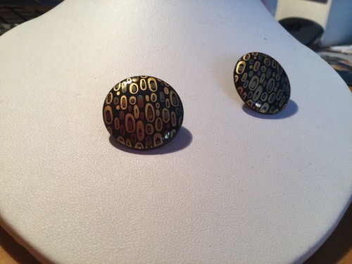 Signed STEINBOCK Austria Wien Gold & Black Enameled Bangle Bracelet & Earrings - Picture 7 of 11