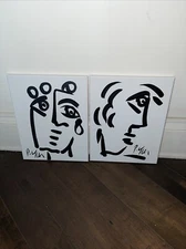 Peter Keil Abstract Expressionist Painting Pair COA Modern Art 14” X 11” Cubism