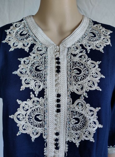 Beautiful Casual Full Length Embroidered Moroccan Kaftan Women Cotton Maxi Dress - Picture 6 of 46