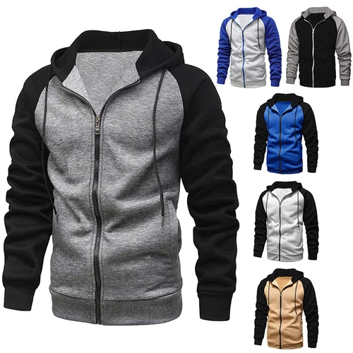 Herren Reißverschluss Hoodie Herbst Winter Sweatshirt Colorblock warme Jacke schwer - Bild 4 von 39