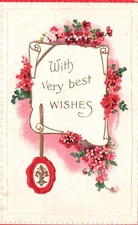 1910 Best Wishes Greeting Card Flowers Unrolled Paper Flowers Vintage Postcard