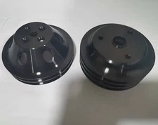 SBC Chevy 350 400 Black Aluminum 2/3 Groove Long Water Pump LWP Crank Pulley Kit