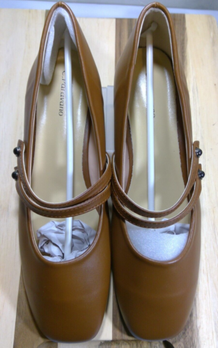 C.Paravano Mary Jane Shoes for Women | Ballet Flats Sz 11.5 EU42 Brown Leather