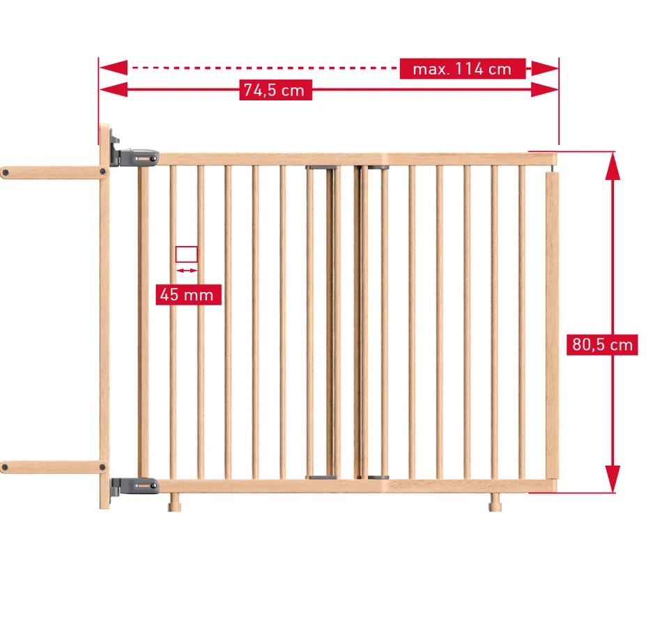 DOLLE Treppenschutzgitter Treppengitter Kindergitter Buche 74,5 bis 114 cm - Bild 3 von 4