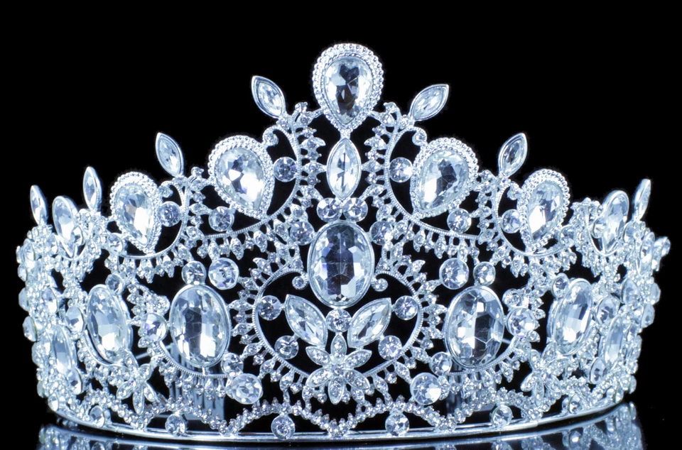 Tiara de cristal branco rainha austríaca strass pentes de cabelo coroa prata formatura T1900 - Imagem 4 de 4