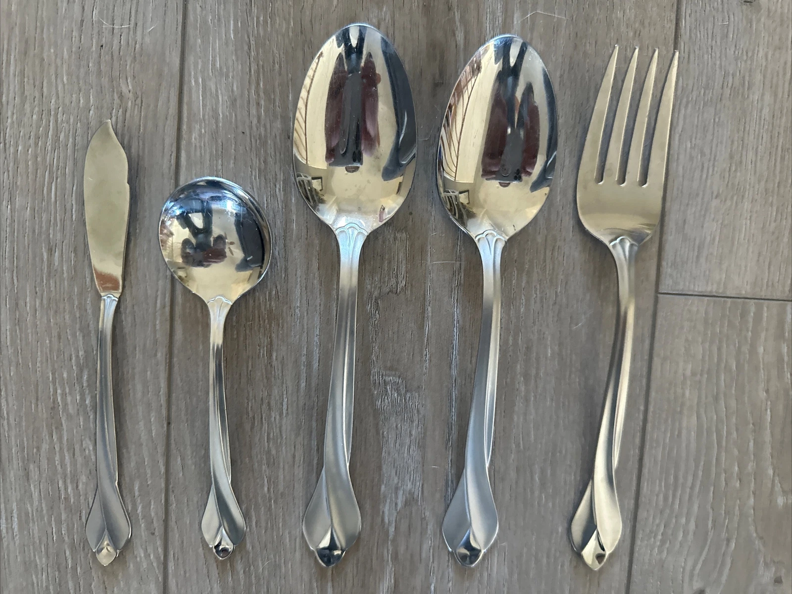 5 PCs Oneida TRIBECA Serving Set Spoons Fork Butter Spreader Satin Stainless