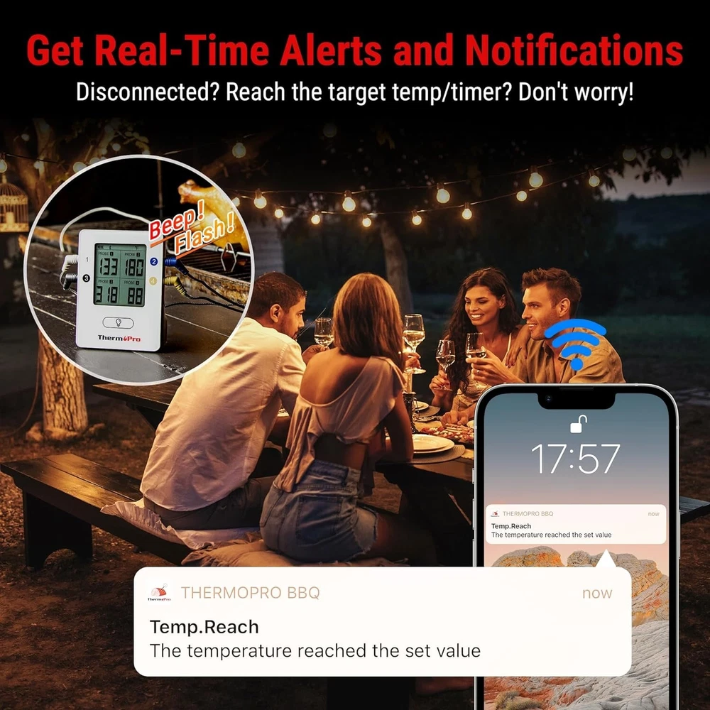 LCD Meat Thermometer with Smart Alarms & Temp Track Graph - Wireless Cooking Aid LCD Meat Thermometer with Smart Alarms & Temp Track Graph - Wireless Cooking Aid