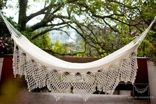White Luxury Hammock with macrame 14ft x 5ft Brazilian Pure Cotton Double Size