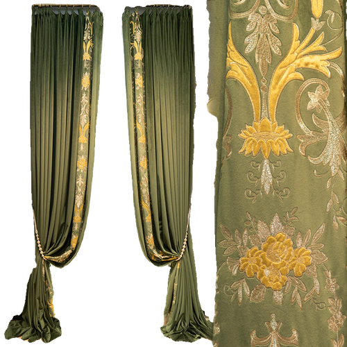 Custom green velvet embroidery thick French cloth curtain tulle drape C1774 - Picture 7 of 12