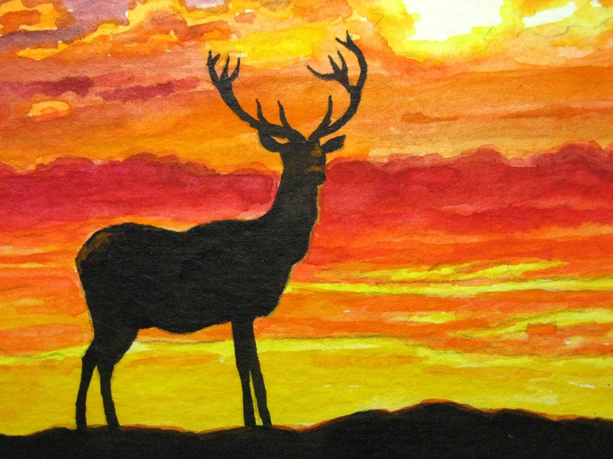 Silhouette Landscape Painting Trees Silhouette At Sunset, #3 (Cat. No.