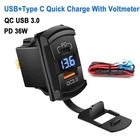 USB Quick Charger QC 3.0 And Type C Socket and Voltmeter Blue Led Rocker Switch