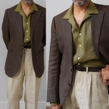 Men's Summer Coffee Linen Suits 2 Piece Regular Fit Wide Lapel Suits 42r 44r 46r