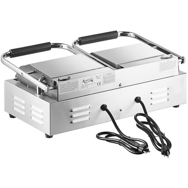 Avantco P84 Double Commercial Panini Sandwich Grill with Grooved Plates