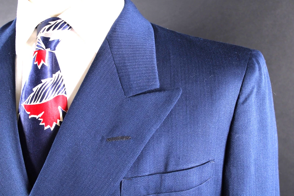 Винтажный 1940-х шерсти двубортный пик лацкан костюм пальто куртка мужской размер 40 - Изображение 3 из 4