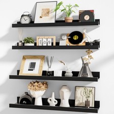 Picture Ledge Shelf,24 inch Long Floating Shelves for Wall Set of 4,Black Pic...