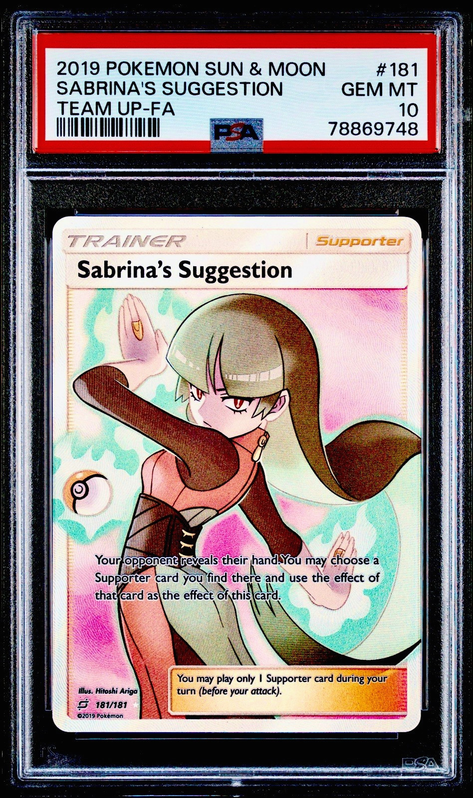 2019 #181 Full Art / Sabrina's Suggestion Pokemon Sun & Moon Team Up PSA 10