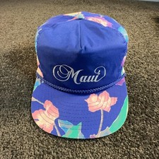 Vintage Nissin Maui Hat Cap Snap Back Blue Mens One Size Floral Hawaii Tropical