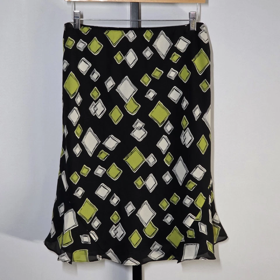 Falda Vintage Axcess Liz Claiborne Negra Y Verde Lima💚 Estampado Geométrico Talla 8 Foto 2 de 4