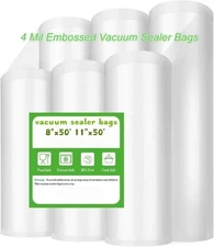 Giant Rolls 8"x50'+11"x50' Vacuum Sealer Bags 4 Mil Embossed Food Grade Reusable