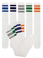 5pk  White Striped Tube Socks 22 Inch OLD SCHOOL Socks COTTON Multicolor Set 14