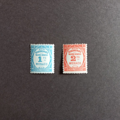 MONACO 1932 / STEUERMARKEN - ZAHL NEUE TYPEN, SERIE VON 2 UNBESCHÄDIGTEN WERTEN POSTFRISCH **