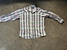 Vintage Wrangler Pearl Snap Long Sleeve Shirt 17 1/2-35 Long Tails Made In USA