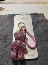 Natasha Bling Rhinestone Teddy Bear Bag Charm Keychain Pink