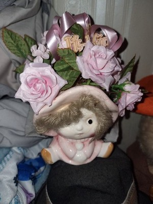 Vintage Rosa ''It's A Girl'' Keramik Mini Übertopf Kitsch Retro