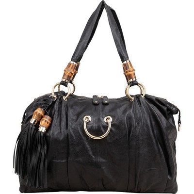 Gucci Black Leather Indy Bamboo Shoulder Bag Tasche
