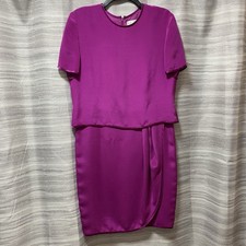 Shomi by Miller Shor 100% Silk Dress Women Sz 12 Fuchsia Pink Short Sleeve Midi