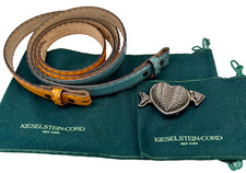 Kieselstein-Cord Sterling Heart  Arrow Buckle w/2 Leather Belts Camel  Teal 03