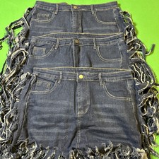 Unbranded Women's Size XL Dark Blue Denim Stretch Side Tassel Jean Shorts 3pc