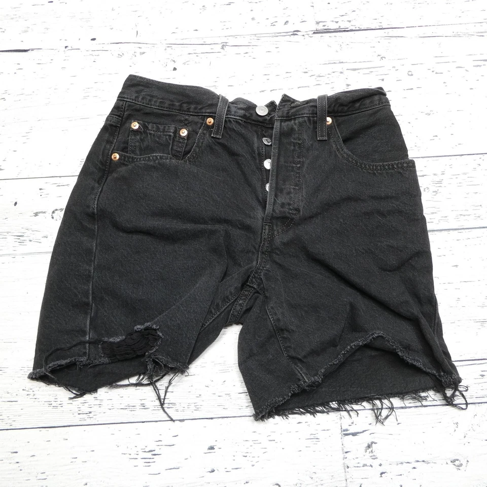 Levis Premium Shorts Womens Lot of 3 Denim Cutoff Frayed Button Fly Blue Black - Image 3 of 4