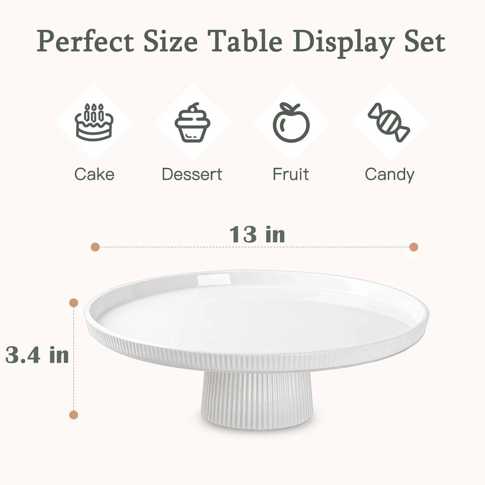 13 Inch Cake Stand, Ceramic Cake Stands for Party, Elegant Wedding Cake Plate - Image 2 of 4